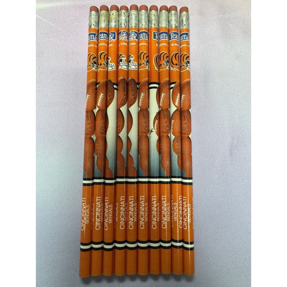 Vtg 90s Team NFL Football Pencil Lot of 10 Berol Corp Cincinnati Bengals Unused
